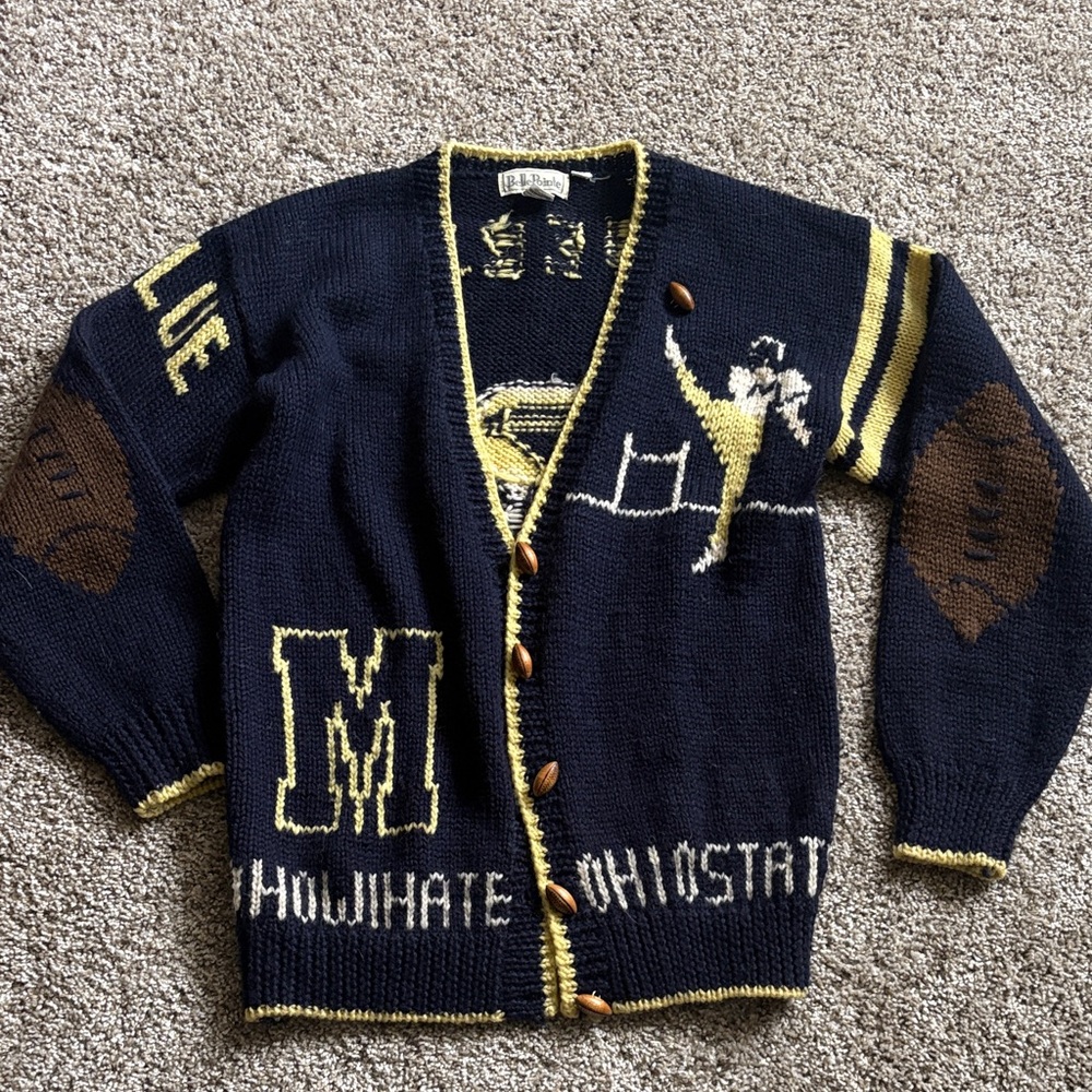 RARE VINTAGE belle point wool university of Michigan football sweater cardigan